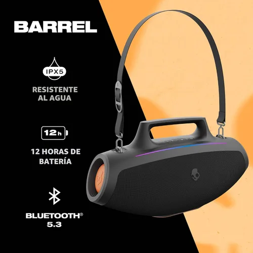 Vista 2 de Skullcandy Barrel - Altavoz Bluetooth Boombox – Altavoz portátil inalámbrico resistente al agua, con modo de espectáculo de luz LED, batería de 12