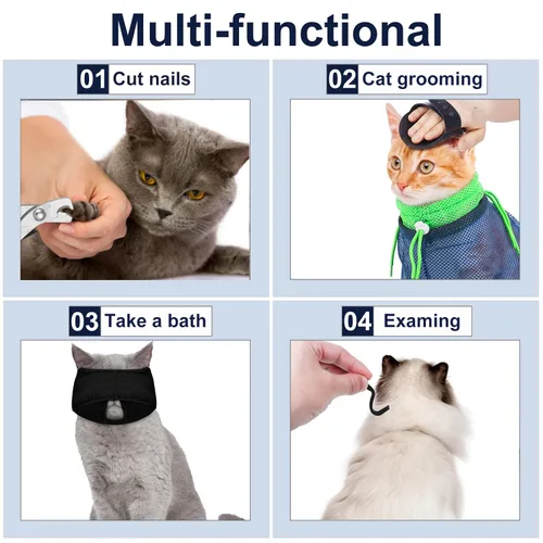 Vista 5 de Bolsa de baño para gatos, kit de aseo para ducha de gato, 10 piezas, negro y azul