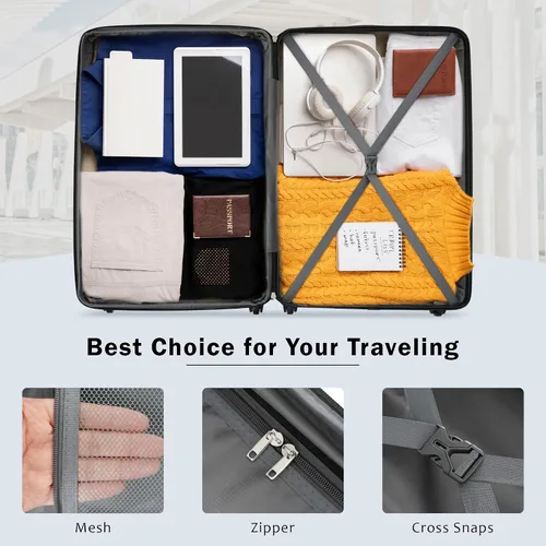 Vista 34 de Merax Equipaje, maleta extensible rígida con ruedas giratorias ligeras, Negro -, 40/48/52