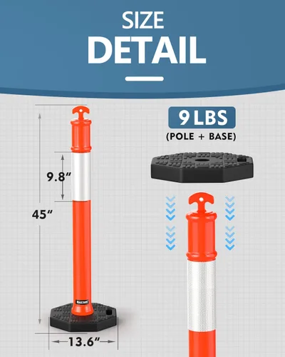 Vista 2 de BATTIFE - Postes de delineador de conos de tráfico de 45 pulgadas con base, color naranja, 3