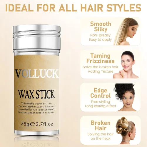 Vista 4 de Barra de cera para el cabello para pelucas con cepillos, control de bordes, cera de pomada para el cabello, crema de peinado no grasa para mujeres