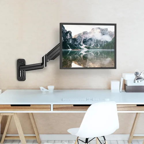 Vista 8 de HUANUO Soporte de pared para monitor individual para pantalla de computadora de 13 a 32 pulgadas, brazo de montaje de pared para monitor