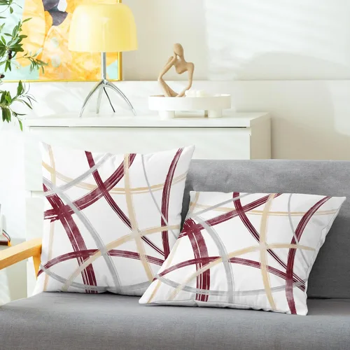 Vista 2 de CaliTime Juego de 2 fundas de almohada decorativas de vellón con líneas geométricas abstractas en forma de arco, para sofá, cama, decoración de casa