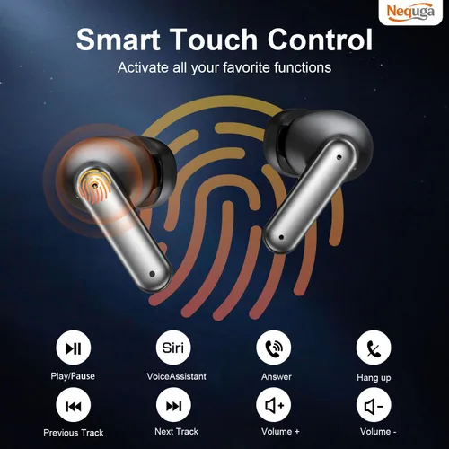 Vista 7 de Auriculares inalámbricos Bluetooth, auriculares de reproducción de 50 horas con micrófono, funda de carga con pantalla digital LED, IPX7