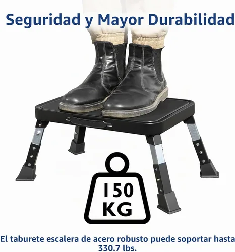 Vista 2 de BONTEC Taburete plegable, taburete de metal ajustable de 3 niveles, 330