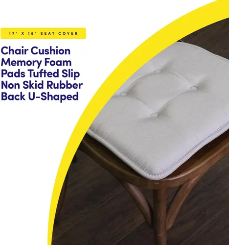 Vista 3 de Sweet Home Collection - Cojín de asiento de espuma viscoelástica y respaldo de caucho antideslizante con capitoné para silla, cojín en U, 17x16 Gris