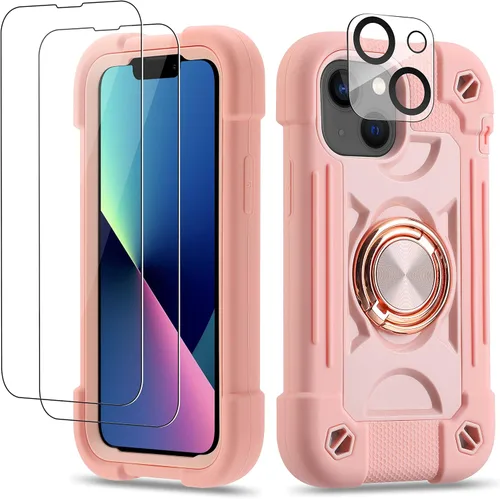 Vista 74 de Funda para iPhone 11 de 6.1 pulgadas con soporte de anillo, con 2 protectores de pantalla de vidrio, resistente a los golpes, resistente a