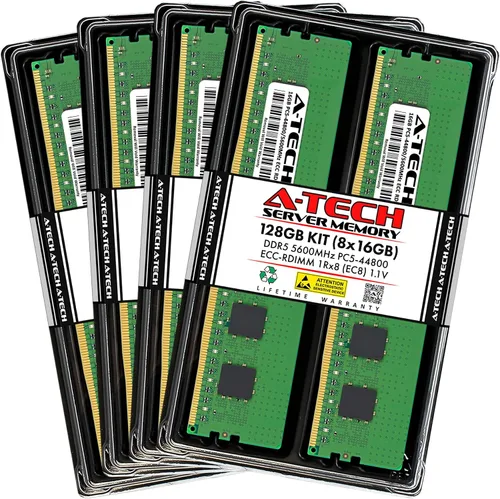 Vista 32 de A-Tech 16GB DDR5 4800MHz PC5-38400 ECC RDIMM 1Rx8 (EC8 10x4) Rango único 1.1V ECC Registrado DIMM 288-Pin Módulo de actualización de memoria RAM