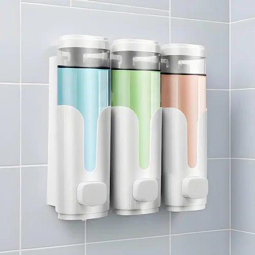 Vista 5 de Shampoo and Conditioner Dispenser, 3 Bottle Refillable Soap Dispenser White