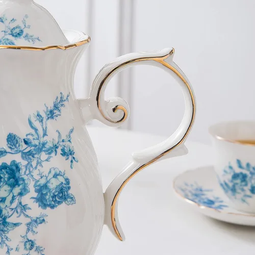 Vista 6 de Tetera de cerámica Agyiuns, tetera de porcelana con tapa, 38.8 Oz para té, leche, café, té de flores (Azul)