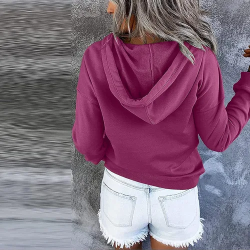 Vista 3 de Sudadera con capucha casual para mujer, con cordón, cómoda, con bolsillo