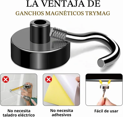 Vista 4 de TRYMAG Ganchos magnéticos para cabinas de cruceros, 30 libras +, paquete de Negro