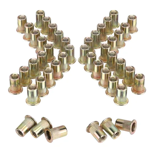 Vista 9 de WORKPRO 50 tuercas de remache, tuerca remachable de acero inoxidable de 1/4"-20, cabeza plana roscada con cuerpo moleteado