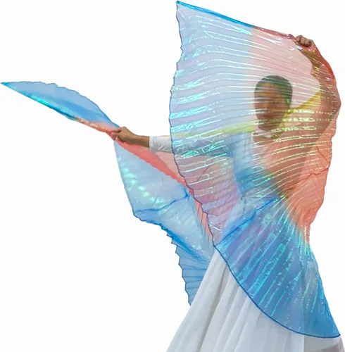 Vista 6 de Wuchieal Disfraz de danza del vientre de 2 palos y coak de ángel para mujer 0#amarillo-rojo-azul