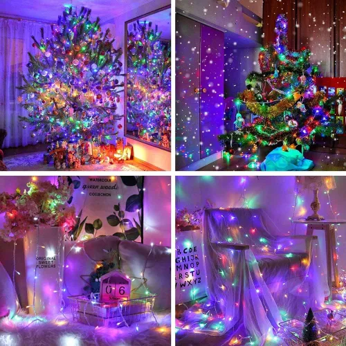 Vista 4 de Cadena de luces LED brillo mágico. Luces decorativas 200 LED 65.6 pies con modos multiintermitentes, controlador para la habitación de los niños