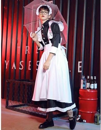 Vista 2 de Nuoqi Disfraz de sirvienta para hombre, cosplay, vestidos de sirvienta para hombre
