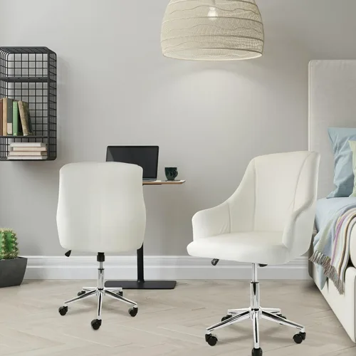 Vista 2 de Elama Silla de oficina ajustable de piel sintética en color blanco con acabado cromado