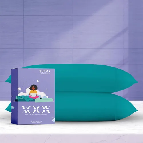 Vista 28 de XOOX Linen Juego de 4 fundas de almohada de algodón egipcio, tamaño Queen, fundas de almohada de lujo de 1500 hilos de alto tamaño estándar