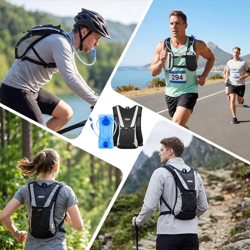 Vista 7 de KUYOU Running Hydration Vest - Lightweight Insulated Hydration Backpack with 2L Water Bladder, Adjustable Chest Straps and Reflective Water Backpack