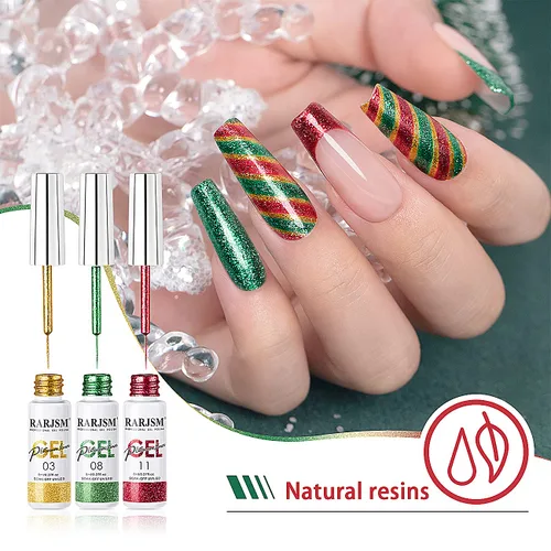 Vista 2 de RARJSM Juego de esmaltes de uñas de gel de pintura metálica, negro, plateado, dorado, verde, rosa, negro, brillantina, efecto platino, 6 piezas, Set