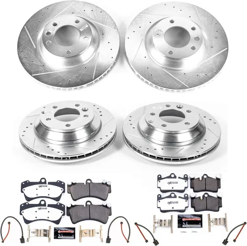 Vista 8 de Power Stop K4500-26 Pastillas de freno de fibra de carbono Z26 delanteras y traseras con rotores de freno ranurados perforados Kit de freno