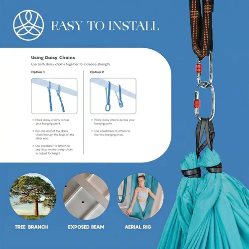 Vista 4 de Aerial Yoga Hammock Swing, 4.5 Yards, Aerial Silks with Hardware Knitted fabric with extension straps and a pose guide for aerial yoga, home gym