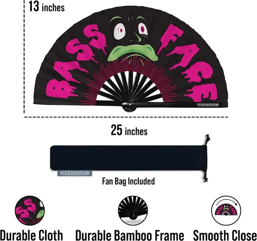 Vista 4 de Rave Wearhouse Rave Fan - Ventilador de mano plegable de bambú grande con brillo UV para hombres/mujeres, fanáticos para EDM, festival de música