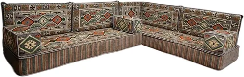 Vista 40 de arabicsofa Juego de asientos Jalsa en forma de L – Majlis árabe hecho a mano con almohadas de respaldo