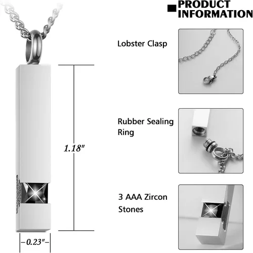 Vista 6 de Paquete de 3 collares de urna para cenizas, joyería conmemorativa de cremación para cenizas, urna de barra de circonita cúbica, colgante de urna