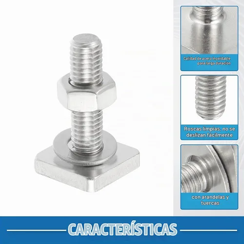 Vista 4 de Perno de ranura en forma de T M8 con arandela de tuercas en forma de T, accesorios de acero inoxidable (paquete de 6)