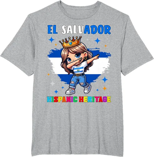 Vista 37 de Camiseta infantil El Salvador Dabbing Girl Hispanic Heritage Celebration, Negro