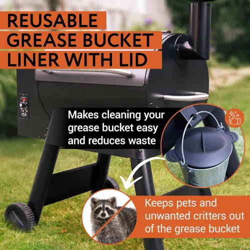 Vista 2 de Impresa Forro de silicona reutilizable para cubeta de grasa, compatible con parrillas de pellets Traeger & Pit Boss y accesorios para parrillas