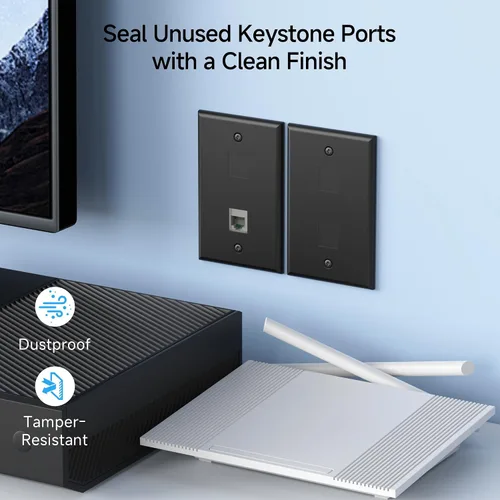 Vista 2 de Cable Matters Paquete de 20 insertos Keystone en blanco, negro Insertos en blanco, para placas de pared Keystone y paneles de conexión