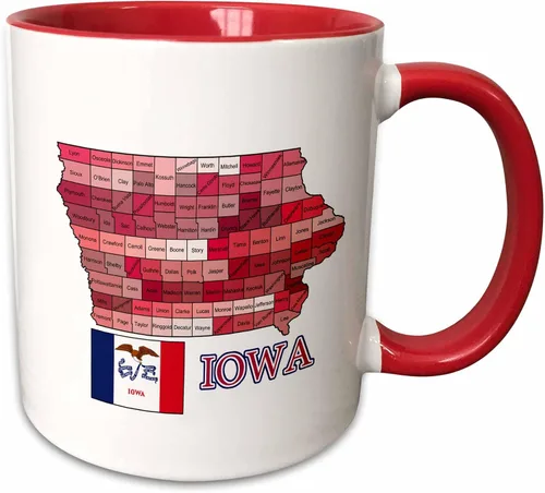 Vista 12 de 3dRose Flag And Map Of Iowa Showing All The Counties In Multicolor 11oz Two-Tone Black Mug