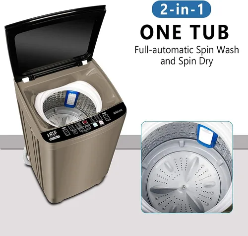 Vista 7 de KRIB BLING Lavadora completamente automática con bomba de drenaje, lavadora compacta de 17.7 libras, 10 programas de lavado y 8 niveles de agua