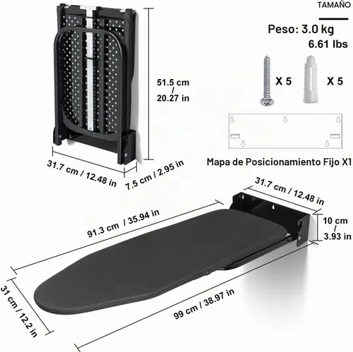 Vista 2 de Duwee Tabla de planchar montada en la pared de 12 "× 36", tablero de hierro Moutnted puerta plegable