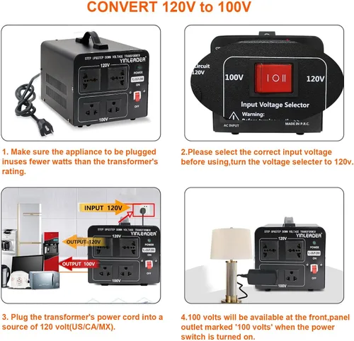 Vista 3 de Yinleader Convertidor de voltaje japonés - reductor de 120 V a 100 V