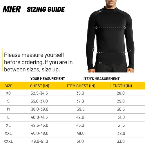 Vista 7 de MIER Camiseta de manga larga con cuello alto falso para hombre, ligera, de compresión, para correr, atletismo, entrenamiento, camiseta de rendimiento