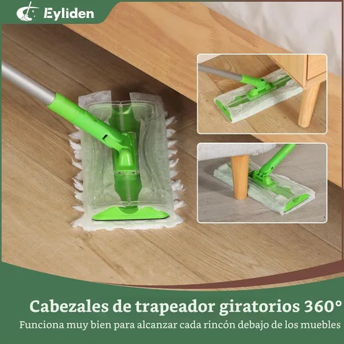Vista 6 de Eyliden - Trapeador barredora con 36 repuestos, 3 tipos de paños desechables secos y húmedos, diseño hermético sin almohadillas perdidas, recambios