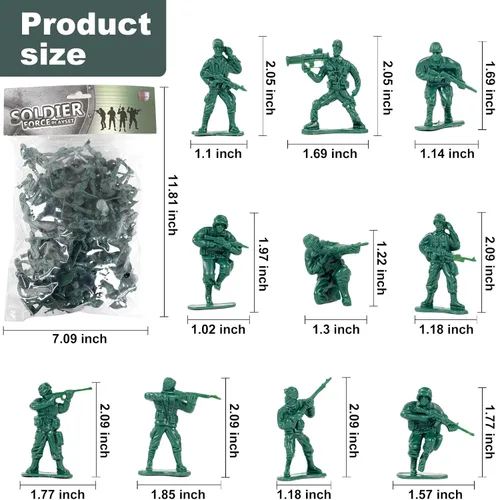 Vista 2 de Figuras de acción de plástico de 2 pulgadas, 10 esculturas únicas, paquete de 100 (verde)