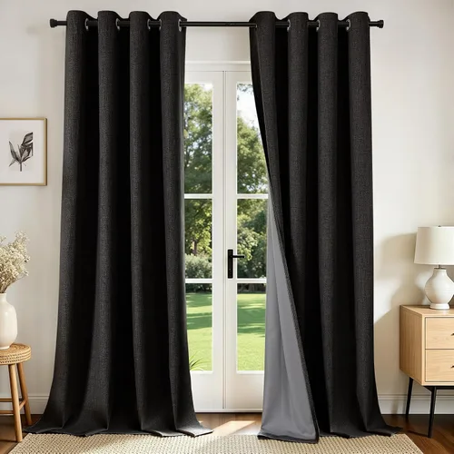 Vista 25 de Joydeco Cortinas opacas de 84 pulgadas de largo, 2 paneles burg, cortinas de oscurecimiento de habitación para dormitorio, cortinas térmicas Negro