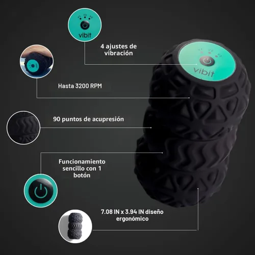Vista 4 de Vibit - Masajeador vibratorio para fascitis plantar, alivio del dolor y ciática, rodillo de masaje portátil para pies y cuerpo, alivio del dolor