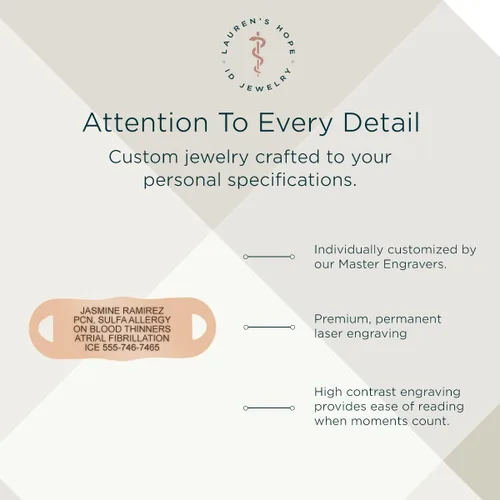 Vista 2 de Lauren's Hope Pulseras de alerta médica con corazón de cristal de oro rosa para mujer, pulsera de identificación médica grabada, pulsera de cadena