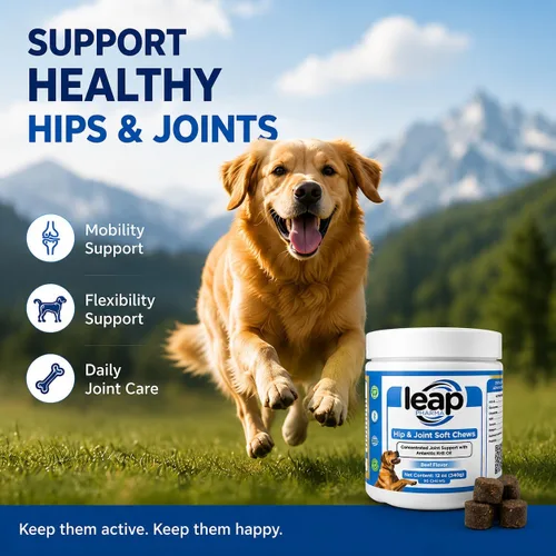 Vista 2 de Suplementos para perros para cadera y articulaciones, aceite de krill y glucosamina masticables suaves, suplemento articular para perros con aceite