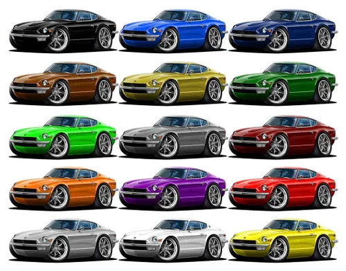 Vista 3 de 1970 Datsun 240Z - Calcomanía de pared de coche de dibujos animados de 2 pies de largo, calcomanía gráfica de coche deportivo para hombre, cueva