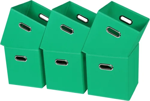 Vista 22 de Contenedores de almacenamiento de tela negra, 13 x 13 x 13 pulgadas, cajas de almacenamiento plegables con doble asa, caja organizadora de tela