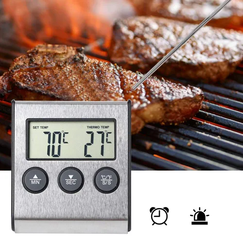 Vista 3 de Termómetro digital de cocina, termómetro LCD de cocina, termómetro de barbacoa para cocinar carne a la parrilla termómetro con función