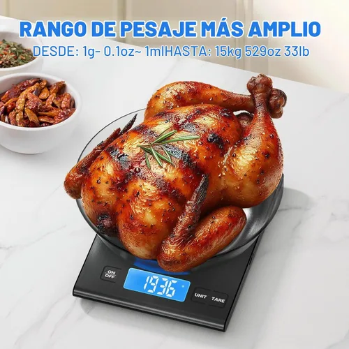 Vista 4 de Diyife Báscula de cocina de acero inoxidable 304 recargable de 33 libras Negro