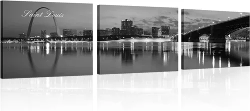 Vista 62 de TUMOVO 3 piezas de arte de pared en lienzo con diseño de horizonte de Atlanta, arte de pared panorámico de paisaje urbano en blanco y negro