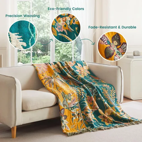 Vista 66 de MSGKV - Manta bohemia/primaveral de algodón para sofá y sala de estar, de gasa acogedora, de 50 x 60 pulgadas 50"x60" Cotton Throw, Woven Bird